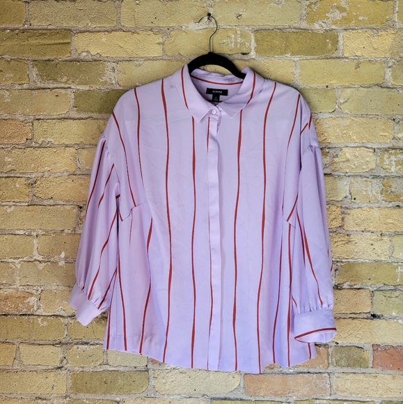 Alfani Tops - ALFANI Purple Striped Button-down Collared Blouse Womens 1X